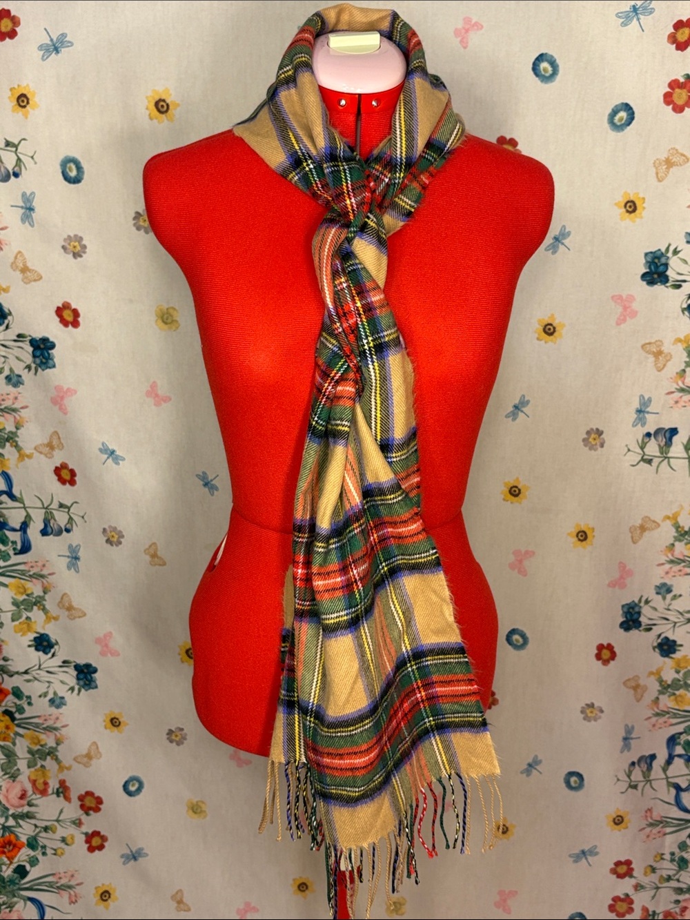100% Cashmere Scotland Plaid Tassel Scarf in Yellow Multi - Women Accessories